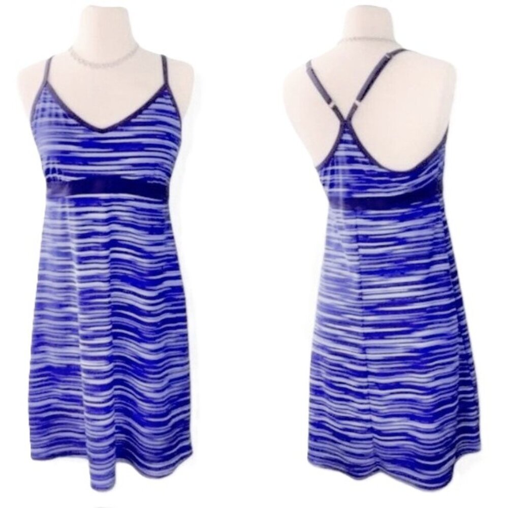 Athleta Swim Dress Shorebreak Racerback Stretch Stripe Blue Adjustable- Small